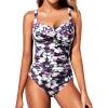 imageYonique Women One Piece Swimsuit Tummy Control Vintage Bathing Suit Ruched SwimwearBlack Purple Flower
