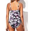 imageYonique Women One Piece Swimsuit Tummy Control Vintage Bathing Suit Ruched SwimwearBlack Purple Flower