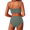 imageYonique Womens Bandeau Bikini Set Two Piece Smocked Swimsuits Ruffle Off Shoulder Bathing Suit with High Waisted BottomsArmy Green