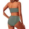 imageYonique Womens Bandeau Bikini Set Two Piece Smocked Swimsuits Ruffle Off Shoulder Bathing Suit with High Waisted BottomsArmy Green