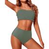 imageYonique Womens Bandeau Bikini Set Two Piece Smocked Swimsuits Ruffle Off Shoulder Bathing Suit with High Waisted BottomsArmy Green