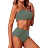 imageYonique Womens Bandeau Bikini Set Two Piece Smocked Swimsuits Ruffle Off Shoulder Bathing Suit with High Waisted BottomsArmy Green