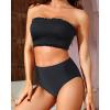imageYonique Womens Bandeau Bikini Set Two Piece Smocked Swimsuits Ruffle Off Shoulder Bathing Suit with High Waisted BottomsBlack 2