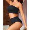 imageYonique Womens Bandeau Bikini Set Two Piece Smocked Swimsuits Ruffle Off Shoulder Bathing Suit with High Waisted BottomsBlack 2