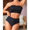 imageYonique Womens Bandeau Bikini Set Two Piece Smocked Swimsuits Ruffle Off Shoulder Bathing Suit with High Waisted BottomsBlack 2