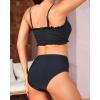 imageYonique Womens Bandeau Bikini Set Two Piece Smocked Swimsuits Ruffle Off Shoulder Bathing Suit with High Waisted BottomsBlack 2