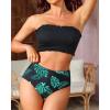 imageYonique Womens Bandeau Bikini Set Two Piece Smocked Swimsuits Ruffle Off Shoulder Bathing Suit with High Waisted BottomsBlack