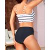 imageYonique Womens Bandeau Bikini Set Two Piece Smocked Swimsuits Ruffle Off Shoulder Bathing Suit with High Waisted BottomsBlack and White Stripe