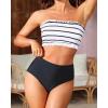 imageYonique Womens Bandeau Bikini Set Two Piece Smocked Swimsuits Ruffle Off Shoulder Bathing Suit with High Waisted BottomsBlack and White Stripe