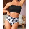 imageYonique Womens Bandeau Bikini Set Two Piece Smocked Swimsuits Ruffle Off Shoulder Bathing Suit with High Waisted BottomsBlakc Leaves