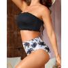 imageYonique Womens Bandeau Bikini Set Two Piece Smocked Swimsuits Ruffle Off Shoulder Bathing Suit with High Waisted BottomsBlakc Leaves