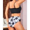imageYonique Womens Bandeau Bikini Set Two Piece Smocked Swimsuits Ruffle Off Shoulder Bathing Suit with High Waisted BottomsBlakc Leaves