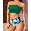 imageYonique Womens Bandeau Bikini Set Two Piece Smocked Swimsuits Ruffle Off Shoulder Bathing Suit with High Waisted BottomsGreen