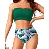 imageYonique Womens Bandeau Bikini Set Two Piece Smocked Swimsuits Ruffle Off Shoulder Bathing Suit with High Waisted BottomsGreen