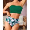 imageYonique Womens Bandeau Bikini Set Two Piece Smocked Swimsuits Ruffle Off Shoulder Bathing Suit with High Waisted BottomsGreen