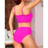 imageYonique Womens Bandeau Bikini Set Two Piece Smocked Swimsuits Ruffle Off Shoulder Bathing Suit with High Waisted BottomsPink