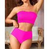 imageYonique Womens Bandeau Bikini Set Two Piece Smocked Swimsuits Ruffle Off Shoulder Bathing Suit with High Waisted BottomsPink