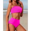 imageYonique Womens Bandeau Bikini Set Two Piece Smocked Swimsuits Ruffle Off Shoulder Bathing Suit with High Waisted BottomsPink