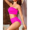 imageYonique Womens Bandeau Bikini Set Two Piece Smocked Swimsuits Ruffle Off Shoulder Bathing Suit with High Waisted BottomsPink