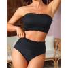 imageYonique Womens Bandeau Bikini Set Two Piece Smocked Swimsuits Ruffle Off Shoulder Bathing Suit with High Waisted BottomsPure Black