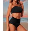 imageYonique Womens Bandeau Bikini Set Two Piece Smocked Swimsuits Ruffle Off Shoulder Bathing Suit with High Waisted BottomsPure Black