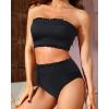 imageYonique Womens Bandeau Bikini Set Two Piece Smocked Swimsuits Ruffle Off Shoulder Bathing Suit with High Waisted BottomsPure Black