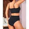imageYonique Womens Bandeau Bikini Set Two Piece Smocked Swimsuits Ruffle Off Shoulder Bathing Suit with High Waisted BottomsPure Black