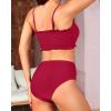 imageYonique Womens Bandeau Bikini Set Two Piece Smocked Swimsuits Ruffle Off Shoulder Bathing Suit with High Waisted BottomsRed