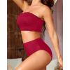 imageYonique Womens Bandeau Bikini Set Two Piece Smocked Swimsuits Ruffle Off Shoulder Bathing Suit with High Waisted BottomsRed