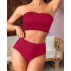 imageYonique Womens Bandeau Bikini Set Two Piece Smocked Swimsuits Ruffle Off Shoulder Bathing Suit with High Waisted BottomsRed
