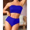imageYonique Womens Bandeau Bikini Set Two Piece Smocked Swimsuits Ruffle Off Shoulder Bathing Suit with High Waisted BottomsRoyal Blue