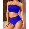 imageYonique Womens Bandeau Bikini Set Two Piece Smocked Swimsuits Ruffle Off Shoulder Bathing Suit with High Waisted BottomsRoyal Blue