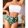 imageYonique Womens Bandeau Bikini Set Two Piece Smocked Swimsuits Ruffle Off Shoulder Bathing Suit with High Waisted BottomsWhite