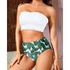 imageYonique Womens Bandeau Bikini Set Two Piece Smocked Swimsuits Ruffle Off Shoulder Bathing Suit with High Waisted BottomsWhite