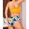 imageYonique Womens Bandeau Bikini Set Two Piece Smocked Swimsuits Ruffle Off Shoulder Bathing Suit with High Waisted BottomsYellow