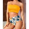 imageYonique Womens Bandeau Bikini Set Two Piece Smocked Swimsuits Ruffle Off Shoulder Bathing Suit with High Waisted BottomsYellow