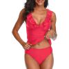 imageYonique Womens Two Piece Swimsuits Ruffle Flounce Tankini Tummy Control Bathing Suits V Neck Swimwear Red XL