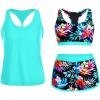 imageYonique 3 Piece Athletic Tankini Swimsuits for Women with Shorts Swim Tank Tops with Sports Bra and Boyshorts Bathing SuitsAqua Colorful Floral