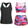 imageYonique 3 Piece Athletic Tankini Swimsuits for Women with Shorts Swim Tank Tops with Sports Bra and Boyshorts Bathing SuitsPink Tree