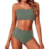 imageYonique Womens Bandeau Bikini Set Two Piece Smocked Swimsuits Ruffle Off Shoulder Bathing Suit with High Waisted BottomsArmy Green
