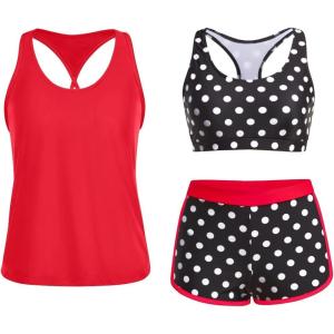 imageYonique 3 Piece Athletic Tankini Swimsuits for Women with Shorts Swim Tank Tops with Sports Bra and Boyshorts Bathing SuitsRed