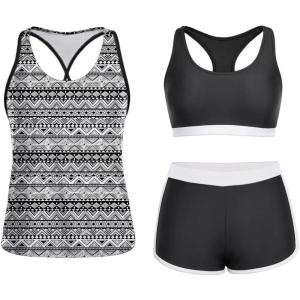imageYonique 3 Piece Athletic Tankini Swimsuits for Women with Shorts Swim Tank Tops with Sports Bra and Boyshorts Bathing SuitsTribal
