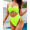 imageYonique Cut Out One Piece Swimsuit Drawstring Thong Bathing Suit High Cut SwimwearNeon Green