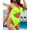 imageYonique Cut Out One Piece Swimsuit Drawstring Thong Bathing Suit High Cut SwimwearNeon Green