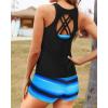 imageYonique Tankini Swimsuits for Women 3 Piece Bathing Suits Swim Tank Top with Boy Shorts and Bra Modest SwimwearBlack  Gradient Blue