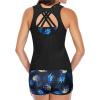 imageYonique Tankini Swimsuits for Women 3 Piece Bathing Suits Swim Tank Top with Boy Shorts and Bra Modest SwimwearBlack  Leaf 01
