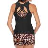imageYonique Tankini Swimsuits for Women 3 Piece Bathing Suits Swim Tank Top with Boy Shorts and Bra Modest SwimwearBlack Brown Leopard