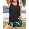 imageYonique Tankini Swimsuits for Women 3 Piece Bathing Suits Swim Tank Top with Boy Shorts and Bra Modest SwimwearBlack Leaf
