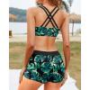 imageYonique Tankini Swimsuits for Women 3 Piece Bathing Suits Swim Tank Top with Boy Shorts and Bra Modest SwimwearBlack Leaf