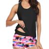 imageYonique Tankini Swimsuits for Women 3 Piece Bathing Suits Swim Tank Top with Boy Shorts and Bra Modest SwimwearBlack Purple Coconut